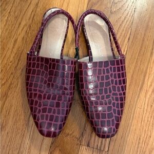 Intentionally Blank Burgundy Croc-Embossed Mules